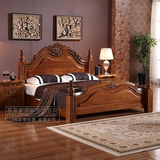 老榆木床全实木床气压储物高箱双人婚床1.8米美式厚重款雕花家具