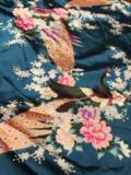 复古日式和风孔雀印花绸缎面料DIY自制和服开衫外套布料孔雀蓝绿