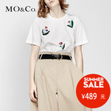 MO&Co.立体花朵刺绣纯棉休闲圆领短袖T恤MA162TST22 moco