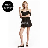 HM H&M专柜正品代购女装印花吊带露肩荷叶边连体短裤0400907011