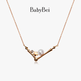BabyBei18k玫瑰金项链时尚女锁骨链星星珍珠项链吊坠饰品项链颈饰