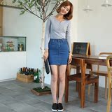 2016夏季新款韩版潮半身牛仔短群弹性高腰包臀裙修身显瘦一步裙