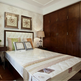 新中式实木双人床后现代简约布艺床别墅样板间实木家具酒店卧室床