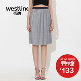 Westlink西遇2016夏季新款 百褶纯色高腰显瘦中长款针织女半身裙