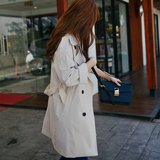 2016春季新款韩版长袖风衣女式气质双排扣中长款修身显瘦纯色外套