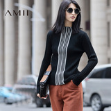 Amii[极简主义]2016秋冬修身竖条纹高领套头针织羊毛衣女11682200