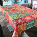 彩绘格子布艺棉麻特色田园风餐厅创意台布茶几厚款混纺一橙桌布