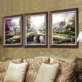 革马兰 美式客厅装饰画欧式油画沙发背景墙画有框画三联风景画
