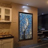 蓝色发财树立体感油画抽象手绘挂画走廊玄关客厅装饰画竖版有框画