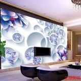 2016立体效果中式大型壁画蓝色花卉图案客厅床头电视无纺布墙纸