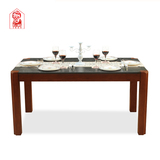 匠人纯实木玄武岩火烧石餐桌 现代简约大理石餐桌椅组合 饭桌