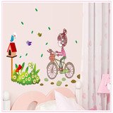 可移除卡通墙贴纸墙纸贴画卧室墙壁温馨装饰儿童房客厅 单车女孩