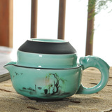 景德镇手工彩绘快客杯一壶一杯创意办公青瓷陶瓷功夫茶具茶壶茶杯