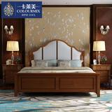 全实木美式床 油蜡皮双人床 欧式现代简约1.5 1.8米深色婚床家具