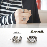 韩国S925纯银个性朋克链条开口泰银复古宽戒指女银戒子指环首饰品
