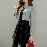 韩版2016秋季女装新款气质显瘦收腰假两件套长袖连衣裙小披肩外套