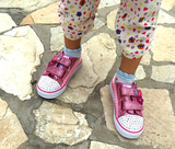 美国代购Skechers斯凯奇新款童鞋女童花朵闪灯鞋儿童魔术贴帆布鞋