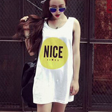夏季新款韩版字母印花背心T恤女宽松显瘦无袖体恤学生半袖上衣服