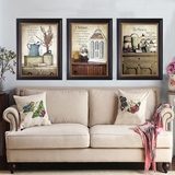 美式客厅装饰画欧美复古沙发背景墙三联实木挂画乡村怀旧书房壁画