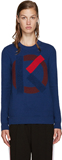 美国代购16秋冬Kenzo Intarsia Logo 蓝色字母K拼贴羊毛毛衣