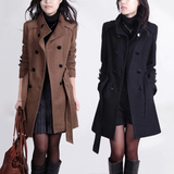 2014秋装新款 韩版女装羊毛尼大衣 加厚毛呢外套 大码中长款风衣