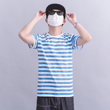 一本番长夏季日系小清新复古条纹纯棉修身圆领短袖T恤学院男短TEE