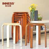 英尼斯圆凳实木餐桌凳子家用时尚简约曲木小板凳现代欧式木质餐椅