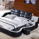 现代皮床真皮床双人床1.8米大小户型榻榻米床 皮艺软体床储物婚床
