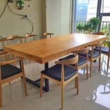 椅铁艺实木餐桌椅组合6人做旧会议桌咖啡厅桌椅定做美式复古餐桌