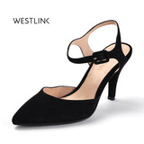 Westlink西遇女鞋2016夏季新款凉鞋女真皮高跟鞋尖头包头后空一字