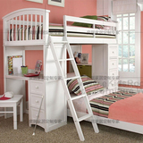 美式高低床双层床环保书桌抽屉储物组合床双成人上下床实木儿童床