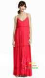 H&M HM正品代购 女装 红色吊带V领连身长裙 0377705