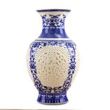 米兰多格小屋景德镇陶瓷器玲珑镂空青花瓷瓶白色花瓶客厅复古个性