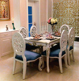 新古典餐桌椅组合酒店家具简约镂空餐桌椅欧式餐桌白描银长桌椅子