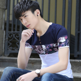 男士潮流v领短袖t恤夏季韩版青少年纯棉个性半截袖青春学生上衣服