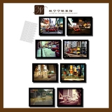 老香港街景怀旧老照片港式茶餐厅装饰画双层巴士的士香港夜景挂画
