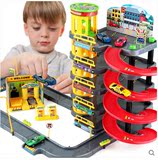 儿童男孩益智拼装合金赛车小汽车模型 多层停车场玩具轨道车套装