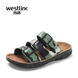 Westlink西遇男鞋2016夏季新款迷彩皮带扣一字型沙滩拖男士凉拖鞋