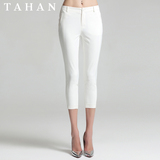 TAHAN/太和专柜白色7分裤女夏时尚修身铅笔裤薄精品女裤TAF21F077