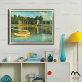 法国乡村帆船 莫奈欧式美式风景新古典油画 卧室客厅玄关有框挂画