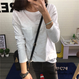 韩国 新款长袖打底裤 纯棉直筒竹节棉口袋女装常规新款长袖T恤女