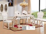 实木桌椅组合欧式餐桌雕花象牙白酒店家庭经济特价方桌 描银