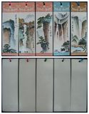 66老书签:七八十年代国画江西庐山风光图手工绘色五枚一套正反图