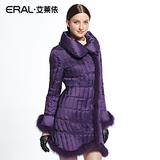 艾莱依2014新款优雅波浪纹大衣女式中长款收腰羽绒服ERAL6018C
