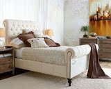 新款美式做旧复古卧室双人床 时尚复古婚床 法式复古软包床儿童床
