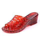 时尚新款坡跟水晶拖鞋女夏季鱼嘴居家凉拖鞋厚底透明塑料高跟拖鞋