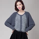 2015冬装新款韩版高端修身打底兔毛毛衣套头拼接外套开衫女蝙蝠衫