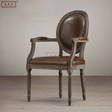 仿古皮艺餐椅有扶手沙发椅美式乡村法式复古家具高档复古书桌椅