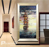 玄关抽象画 风水油画  欧式画 走廊有无框画 帆船画竖版凯旋归来