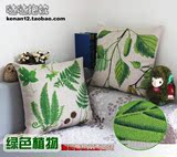 美式绿色植物叶子棉麻居家布艺沙发靠垫大抱枕套汽车床头靠背55cm